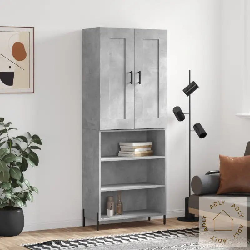 Highboard Betonggrå 69,5X34X180 Cm Konstruert Tre