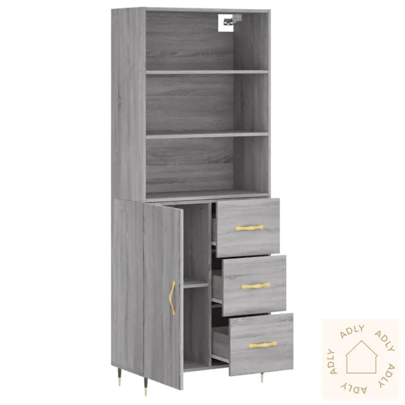 Highboard Grå Sonoma 69,5X34X180 Cm Konstruert Tre