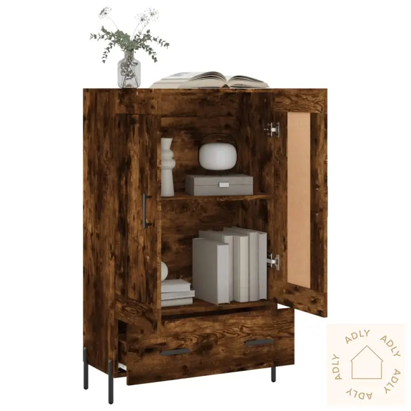 Highboard Røkt Eik 69,5X31X115 Cm Konstruert Tre