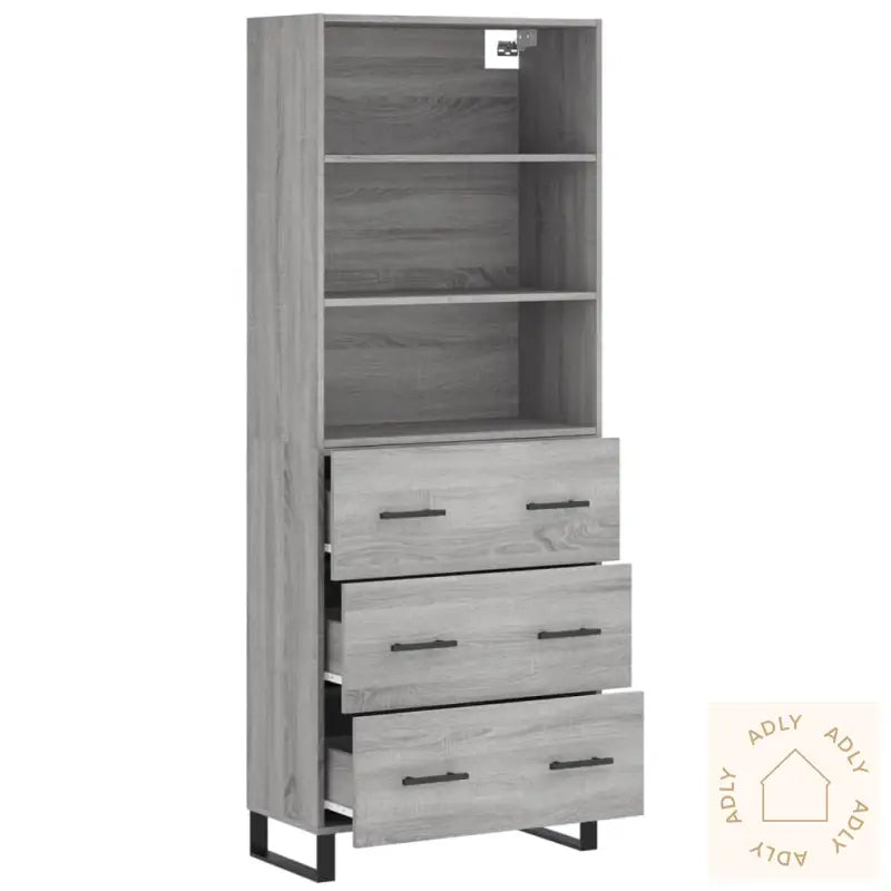 Highboard Grå Sonoma 69,5X34X180 Cm Konstruert Tre