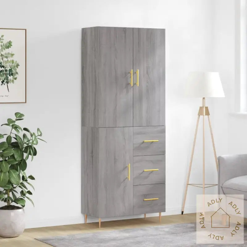 Highboard Grå Sonoma 69,5X34X180 Cm Konstruert Tre