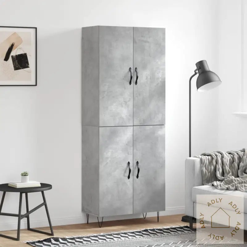 Highboard Betonggrå 69,5X34X180 Cm Konstruert Tre