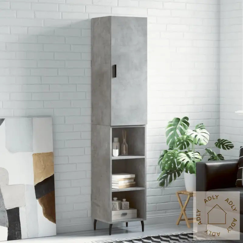 Highboard Betonggrå 34,5X34X180 Cm Konstruert Tre