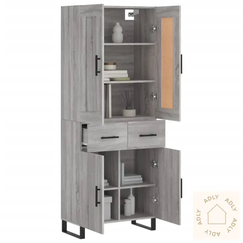 Highboard Grå Sonoma 69,5X34X180 Cm Konstruert Tre
