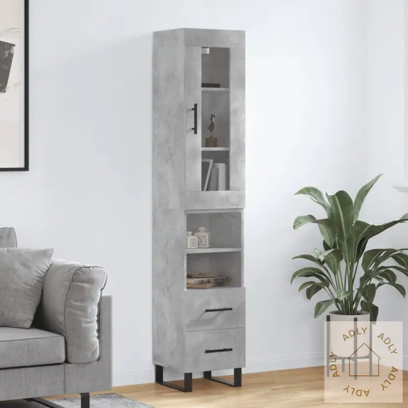 Highboard Betonggrå 34,5X34X180 Cm Konstruert Tre