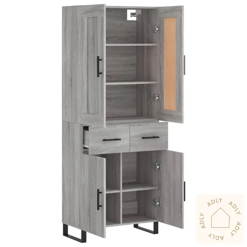 Highboard Grå Sonoma 69,5X34X180 Cm Konstruert Tre