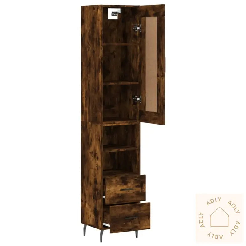Highboard Røkt Eik 34,5X34X180 Cm Konstruert Tre