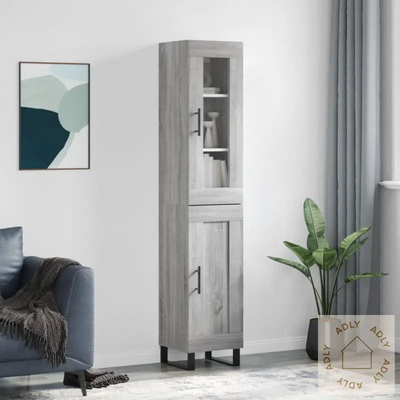 Highboard Grå Sonoma 34,5X34X180 Cm Konstruert Tre