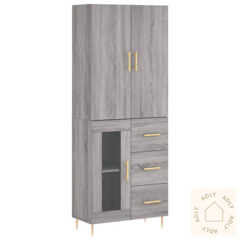 Highboard Grå Sonoma 69,5X34X180 Cm Konstruert Tre
