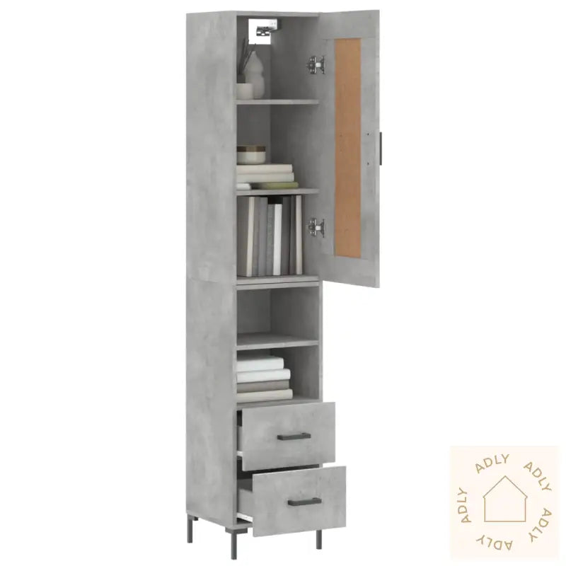 Highboard Betonggrå 34,5X34X180 Cm Konstruert Tre