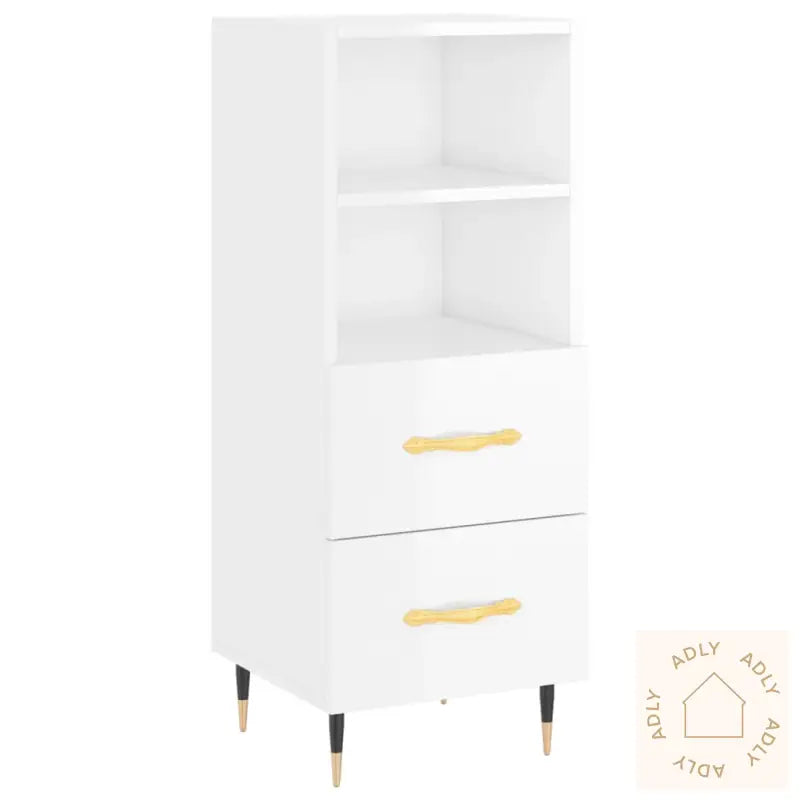 Highboard Høyglans Hvit 34,5X34X180 Cm Konstruert Tre