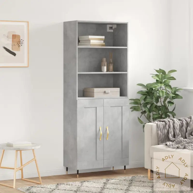 Highboard Betonggrå 69,5X34X180 Cm Konstruert Tre