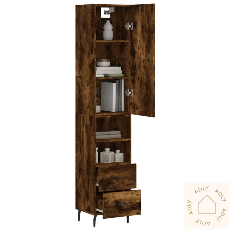 Highboard Røkt Eik 34,5X34X180 Cm Konstruert Tre