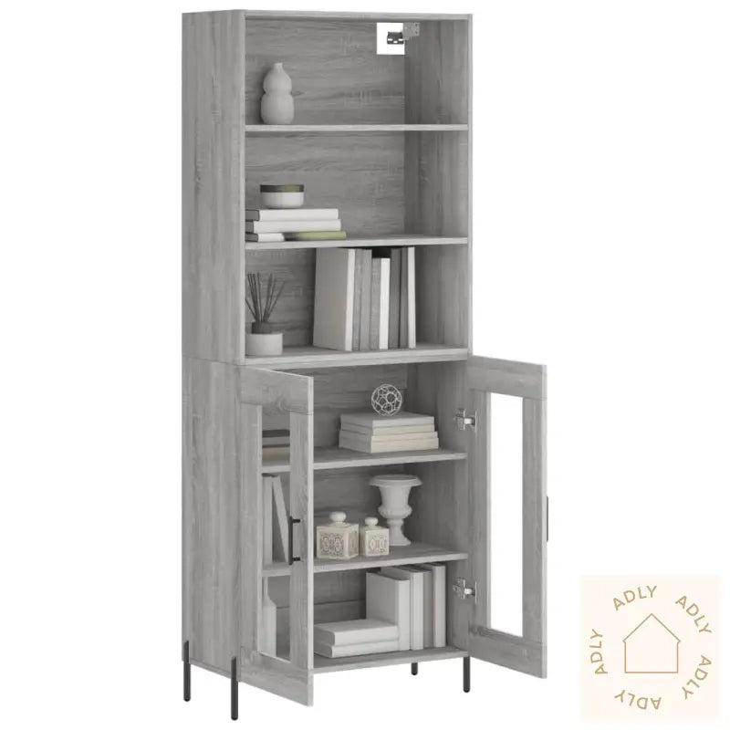 Highboard Grå Sonoma 69,5X34X180 Cm Konstruert Tre