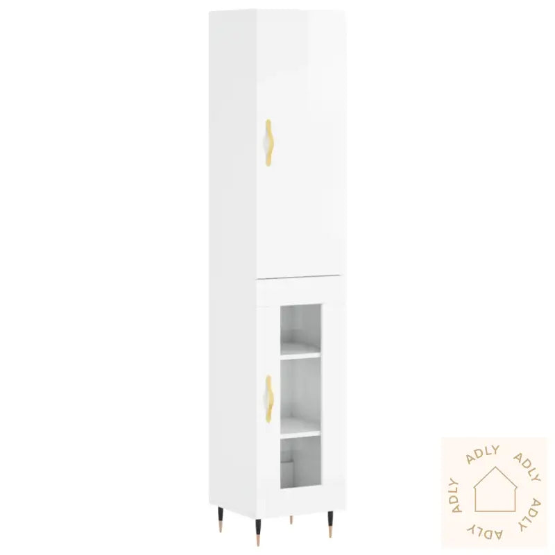 Highboard Høyglans Hvit 34,5X34X180 Cm Konstruert Tre