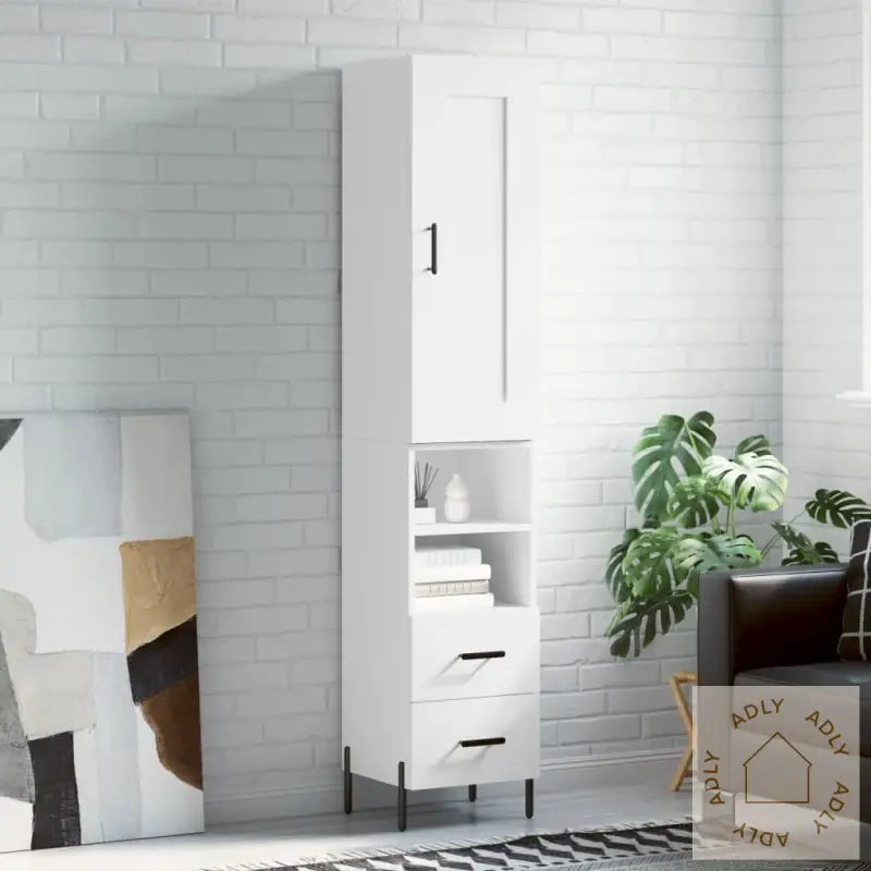 Highboard Hvit 34,5X34X180 Cm Konstruert Tre