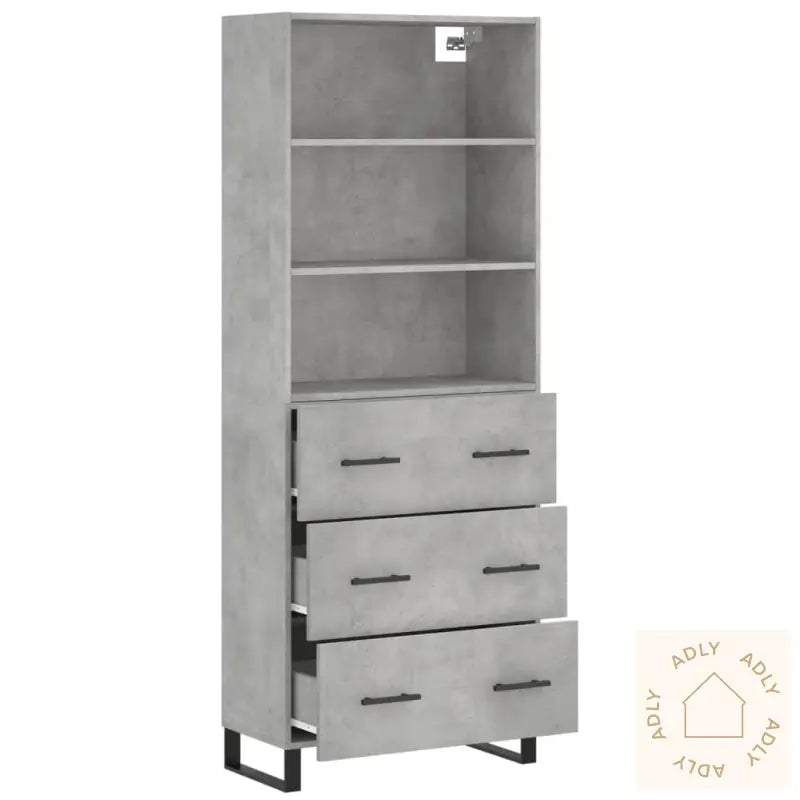 Highboard Betonggrå 69,5X34X180 Cm Konstruert Tre