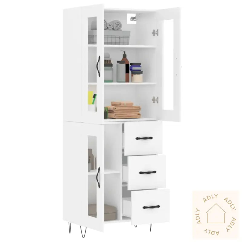 Highboard Hvit 69,5X34X180 Cm Konstruert Tre