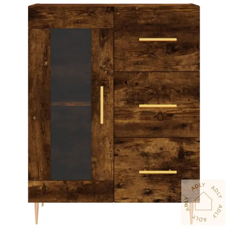 Highboard Røkt Eik 69,5X34X180 Cm Konstruert Tre