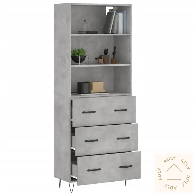 Highboard Betonggrå 69,5X34X180 Cm Konstruert Tre