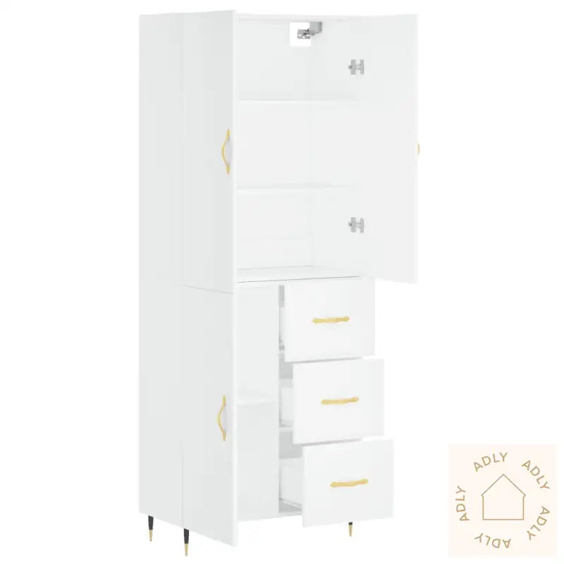 Highboard Hvit 69,5X34X180 Cm Konstruert Tre
