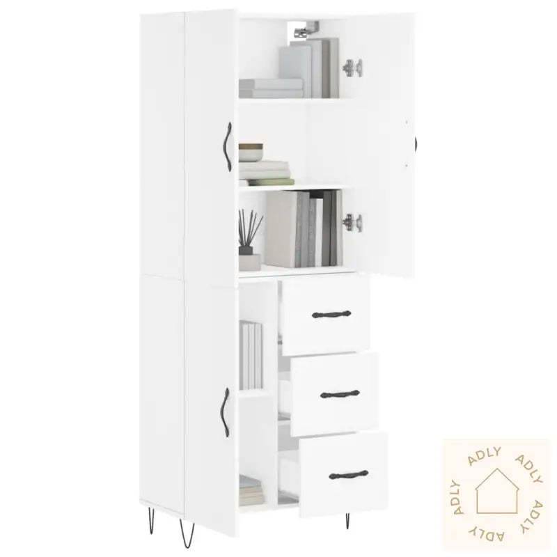 Highboard Hvit 69,5X34X180 Cm Konstruert Tre