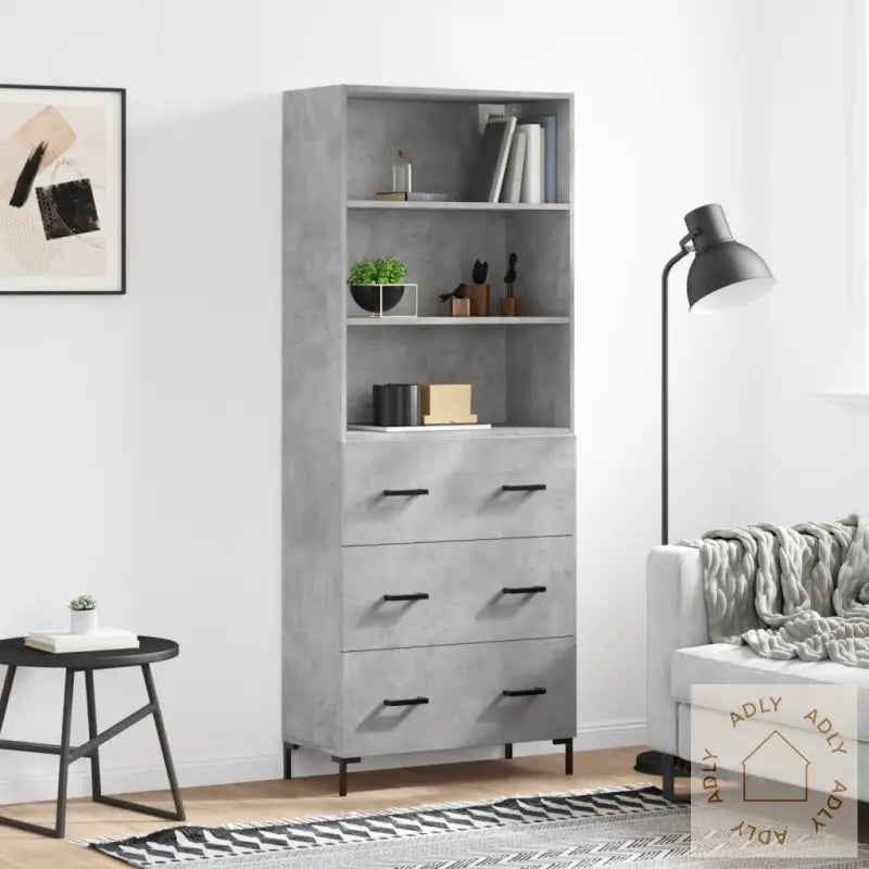 Highboard Betonggrå 69,5X34X180 Cm Konstruert Tre