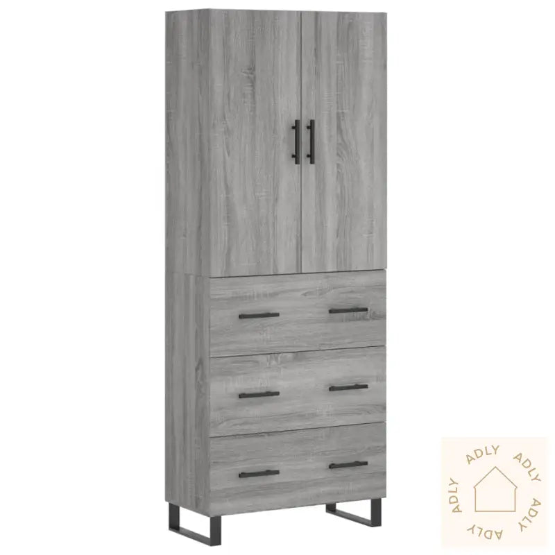 Highboard Grå Sonoma 69,5X34X180 Cm Konstruert Tre