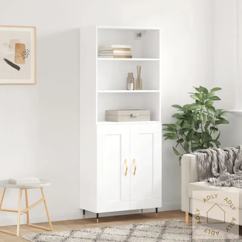 Highboard Hvit 69,5X34X180 Cm Konstruert Tre
