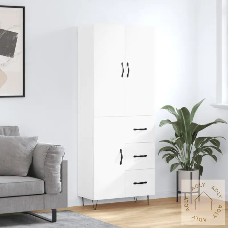 Highboard Hvit 69,5X34X180 Cm Konstruert Tre