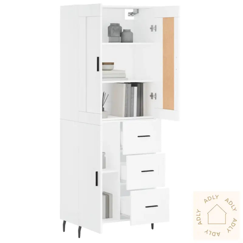 Highboard Hvit 69,5X34X180 Cm Konstruert Tre