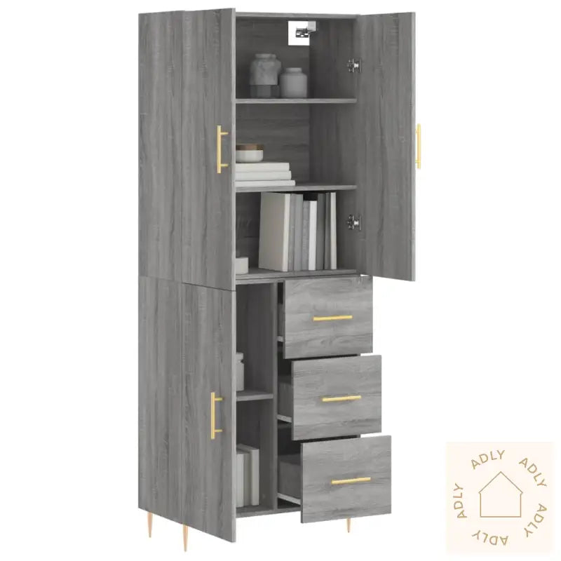Highboard Grå Sonoma 69,5X34X180 Cm Konstruert Tre
