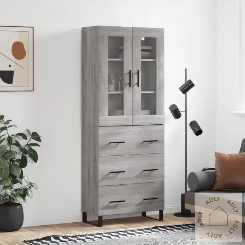 Highboard Grå Sonoma 69,5X34X180 Cm Konstruert Tre