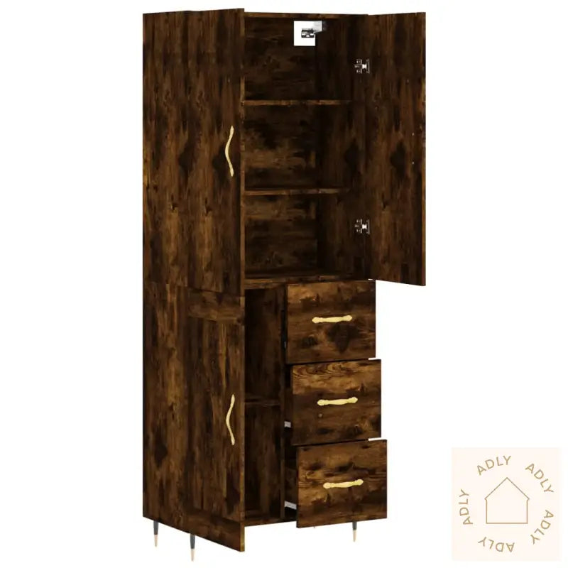 Highboard Røkt Eik 69,5X34X180 Cm Konstruert Tre
