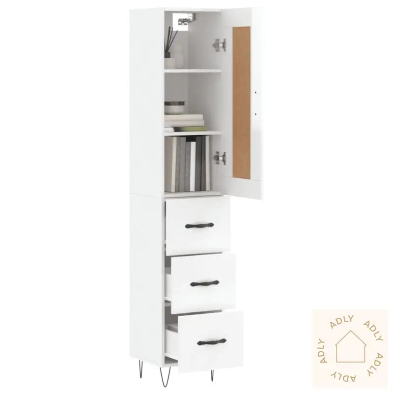 Highboard Høyglans Hvit 34,5X34X180 Cm Konstruert Tre