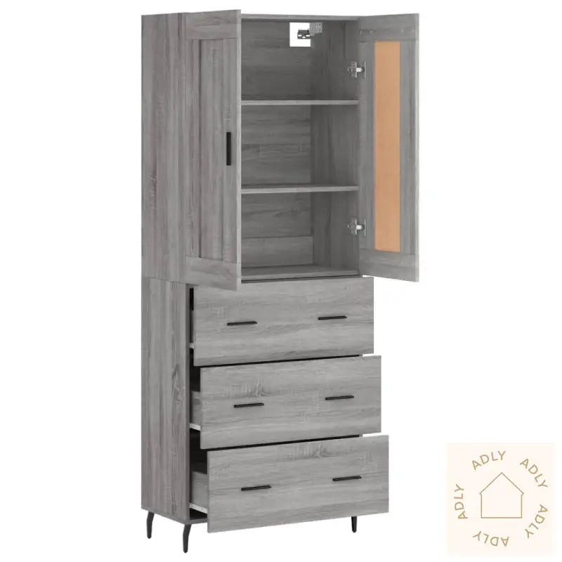 Highboard Grå Sonoma 69,5X34X180 Cm Konstruert Tre