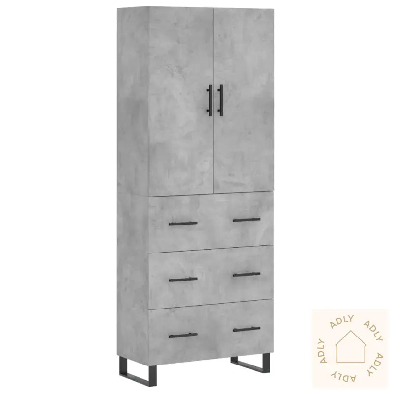 Highboard Betonggrå 69,5X34X180 Cm Konstruert Tre