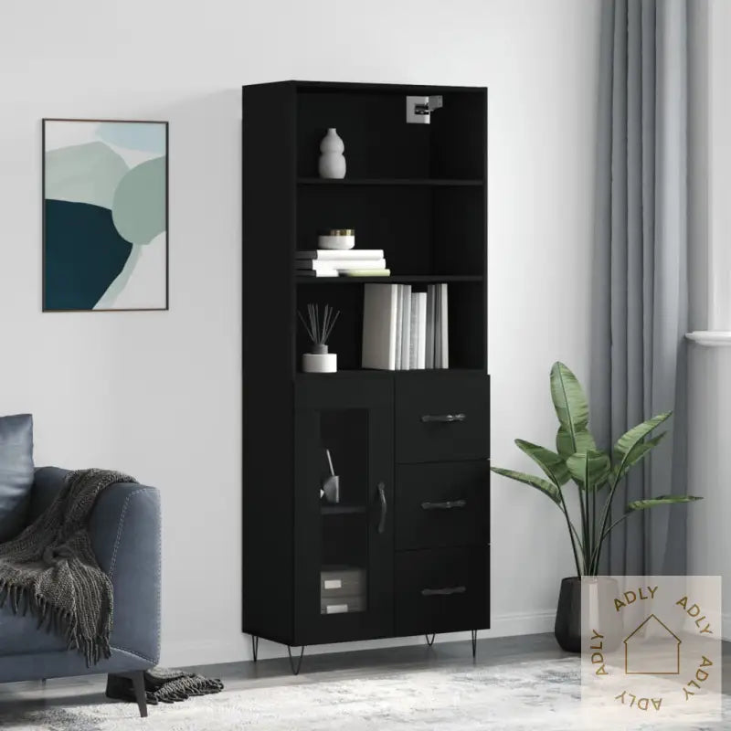 Highboard Svart 69,5X34X180 Cm Konstruert Tre