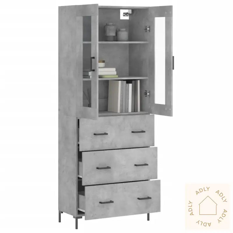 Highboard Betonggrå 69,5X34X180 Cm Konstruert Tre