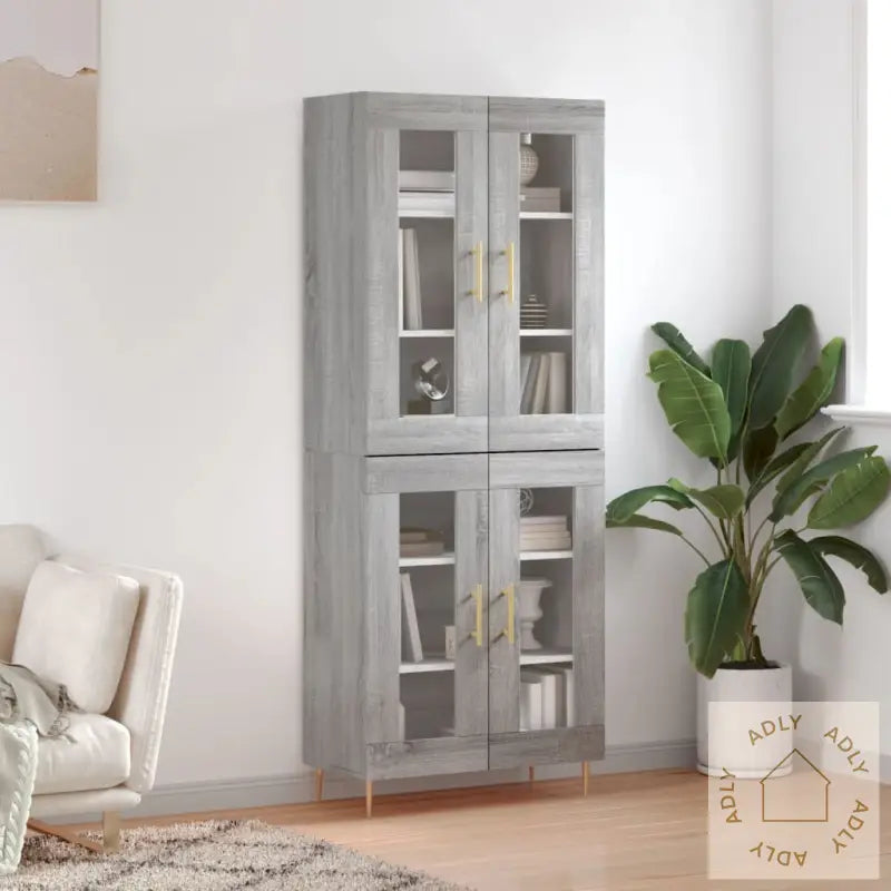 Highboard Grå Sonoma 69,5X34X180 Cm Konstruert Tre