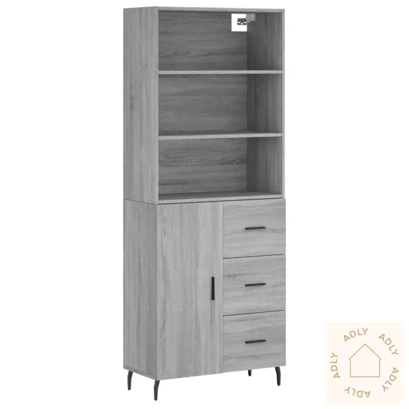 Highboard Grå Sonoma 69,5X34X180 Cm Konstruert Tre