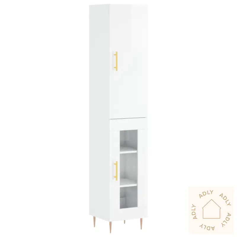 Highboard Høyglans Hvit 34,5X34X180 Cm Konstruert Tre