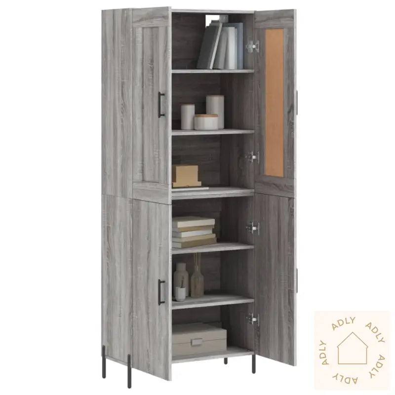 Highboard Grå Sonoma 69,5X34X180 Cm Konstruert Tre