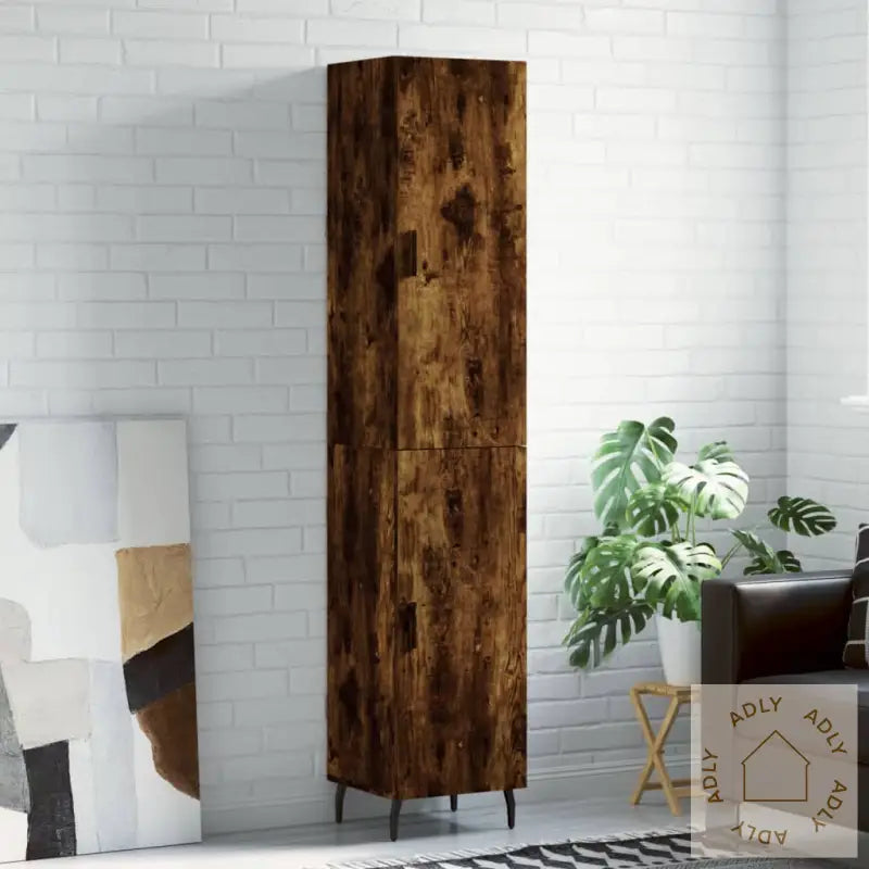 Highboard Røkt Eik 34,5X34X180 Cm Konstruert Tre