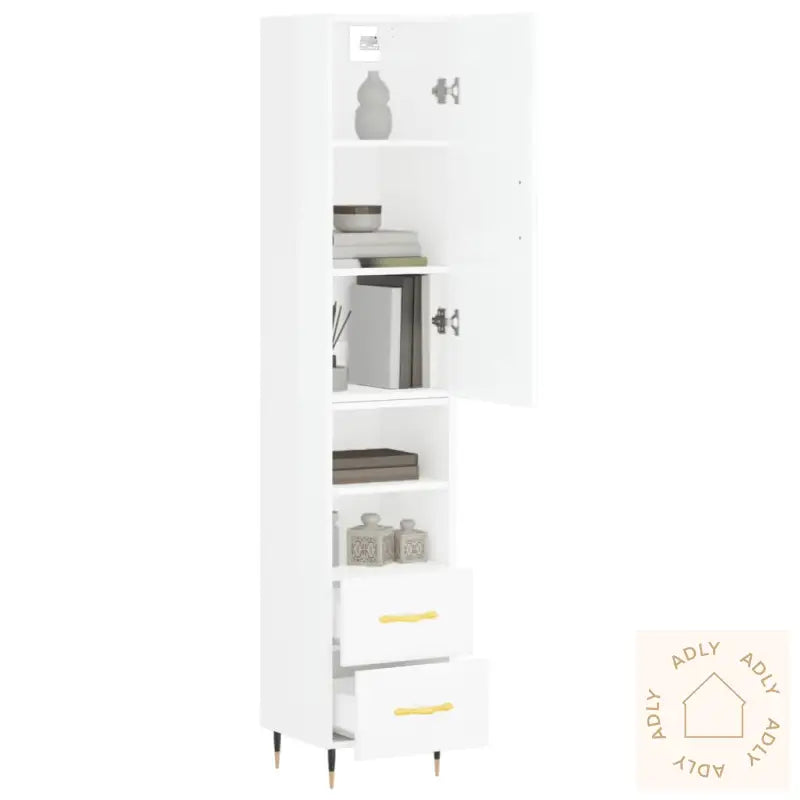 Highboard Høyglans Hvit 34,5X34X180 Cm Konstruert Tre