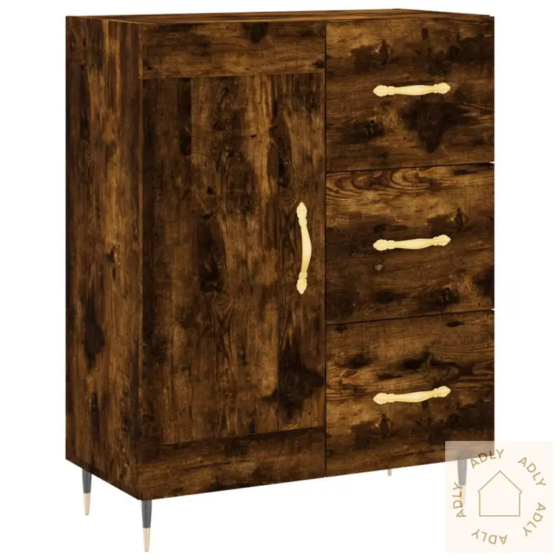Highboard Røkt Eik 69,5X34X180 Cm Konstruert Tre