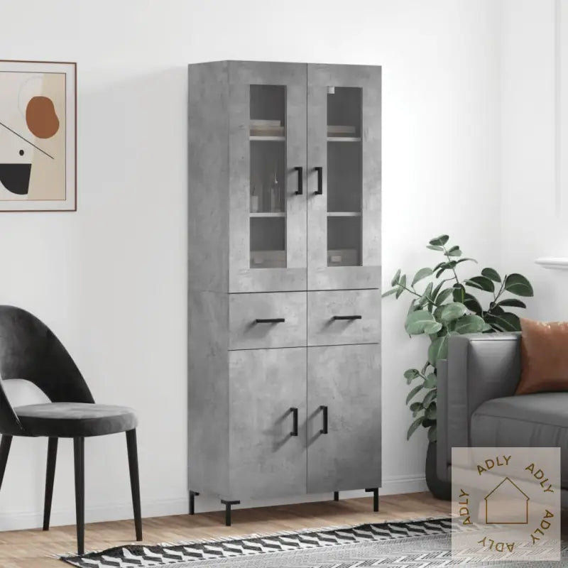 Highboard Betonggrå 69,5X34X180 Cm Konstruert Tre