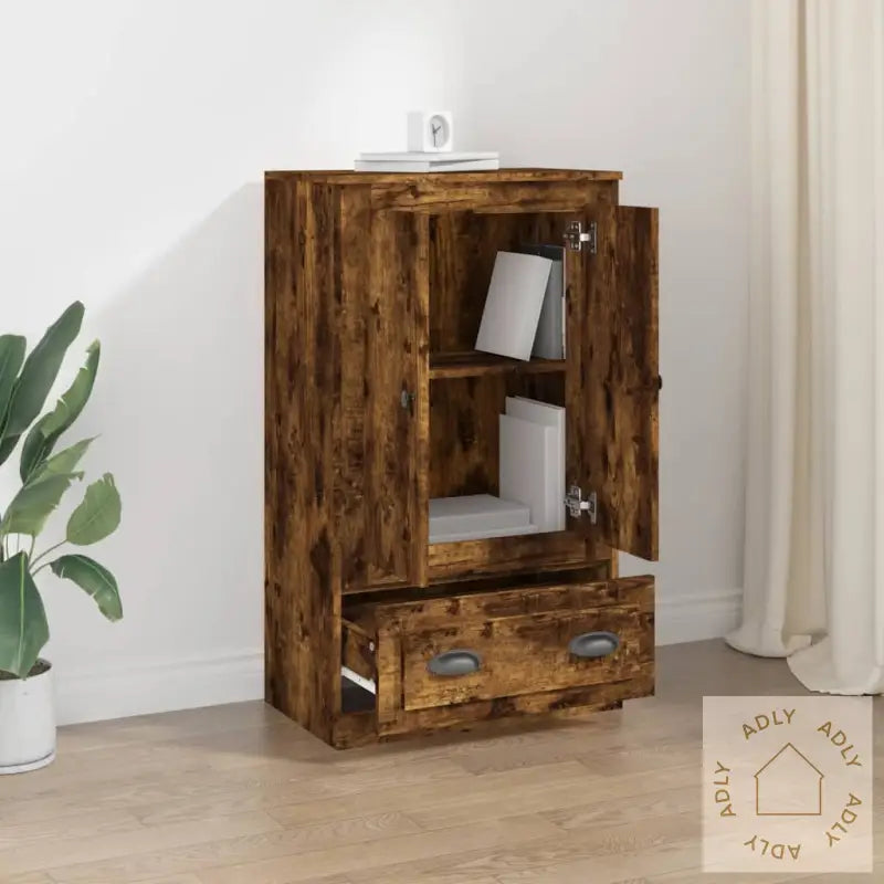 Highboard Røkt Eik 60X35,5X103,5 Cm Konstruert Tre