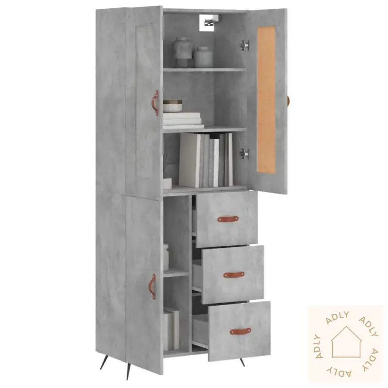 Highboard Betonggrå 69,5X34X180 Cm Konstruert Tre