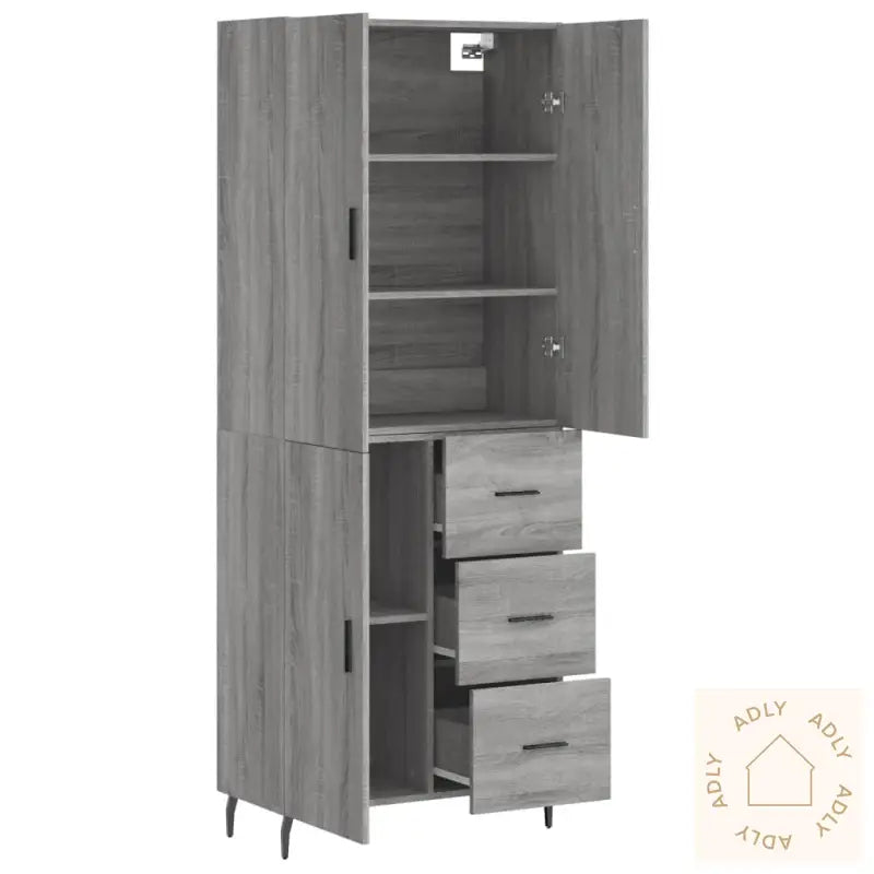 Highboard Grå Sonoma 69,5X34X180 Cm Konstruert Tre